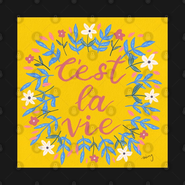 C'est La Vie Yellow | Floral Wreath | Quote by thewhimsicalrepose