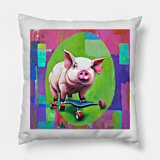 Pig on skateboard Pillow