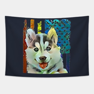 Siberian Husky and flag Tapestry