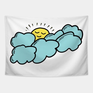 Smiling Sun Blue Cloud Hand Drawing Tapestry