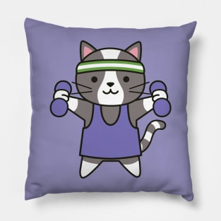 Cute Workout Cat with Weights and Headband Pillow