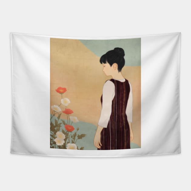 poppies and a woman Tapestry by saitmy