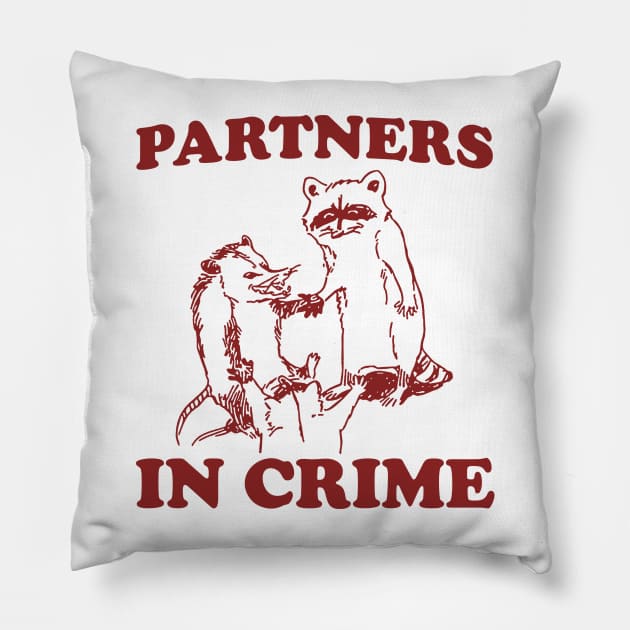 Partners In Crime, Cartoon Meme Top, Raccoon opossum Vintage Cartoon Pillow by Y2KERA