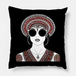 Cool vintage woman with sunglasses | Pillow