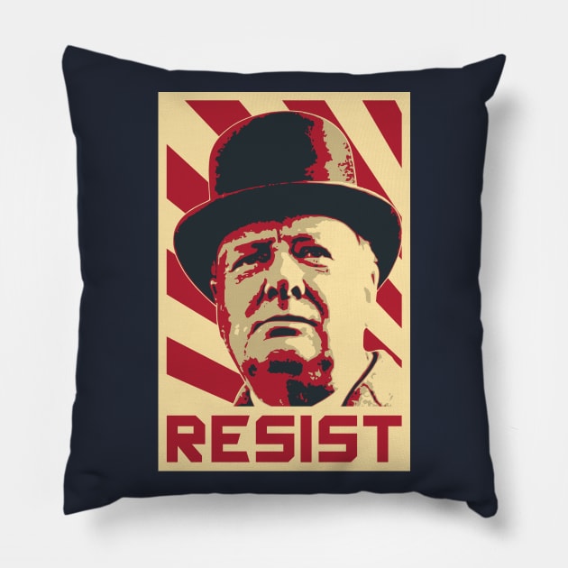 Winston Churchill Resist Retro Propaganda Pillow by Nerd_art