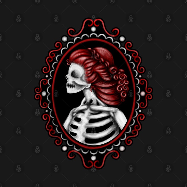 Red Skeleton Girl in Frame Cameo by DeneboArt