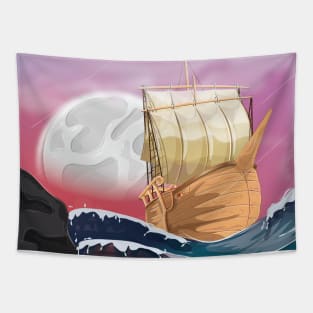 Ship in a storm Tapestry