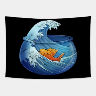 Great Wave of Fishbowl Tapestry