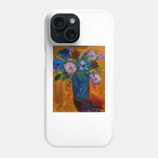 Some abstract mixed flowers in a metallic vase Phone Case