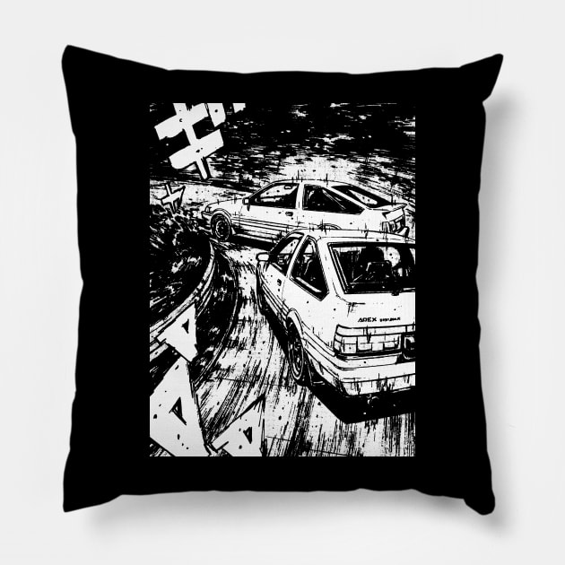 JDM Japanese Drift Racer Drifting Car Anime Manga Eurobeat Intensifies Racing Aesthetic #14 Pillow by Neon Bang Bang