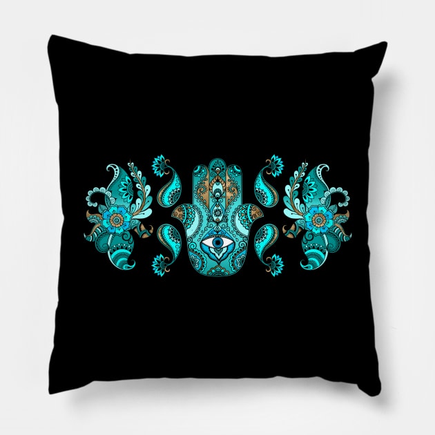 Hamsa Hand -Hand of Fatima Ornament Pillow by Nartissima