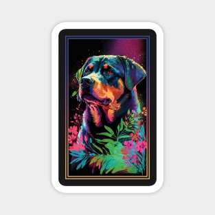 Rottweiler Dog Vibrant Tropical Flower Tall Digital Oil Painting Portrait 3 Magnet