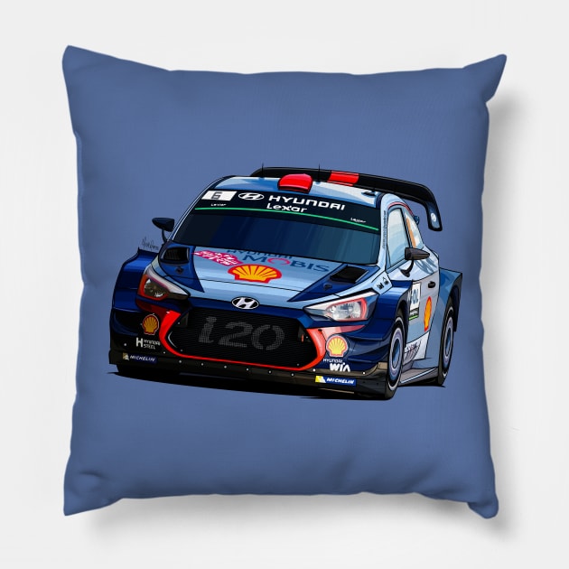 Hyundai i20 WRC - Illustration Pillow by Mario Ramos Rally Art