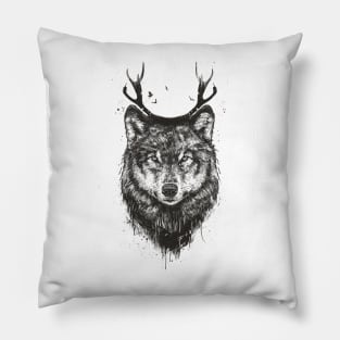 Deer wolf (b&w) Pillow