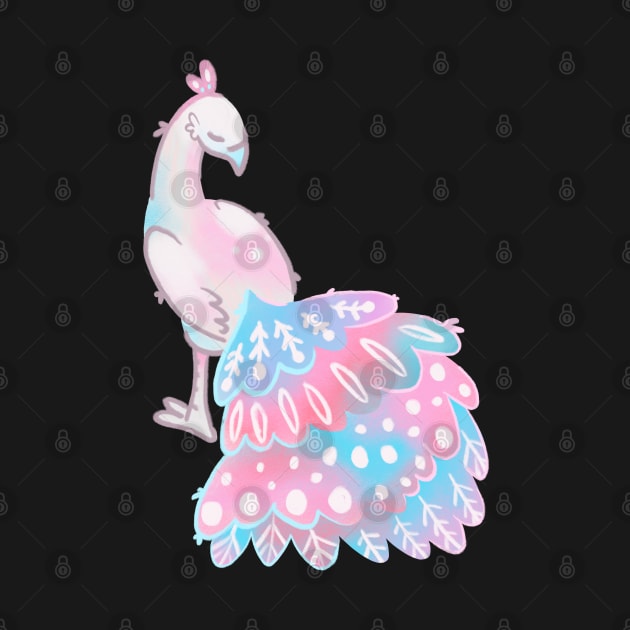 Cute Pink and Blue Trans Pride Peacock by narwhalwall