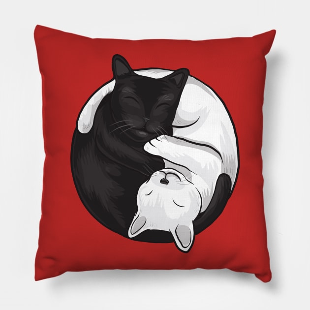 Ying Yang Black and White Cat Graphic Pillow by uncannysage