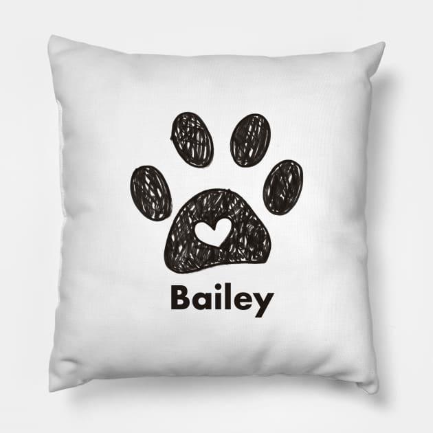 Bailey name made of hand drawn paw prints Pillow by GULSENGUNEL