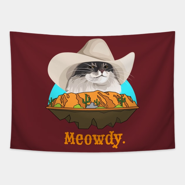 Meowdy Texas Cat Cowboy Meme Funny Internet Illustration Tapestry by Celestial Holding Co.