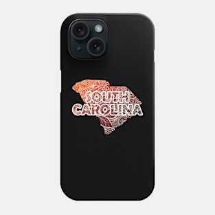 Colorful mandala art map of South Carolina with text in brown and orange Phone Case