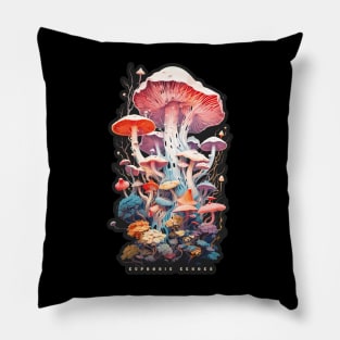 "Euphoric Echoes: Psychedelic Mushroom Wonderland" Pillow