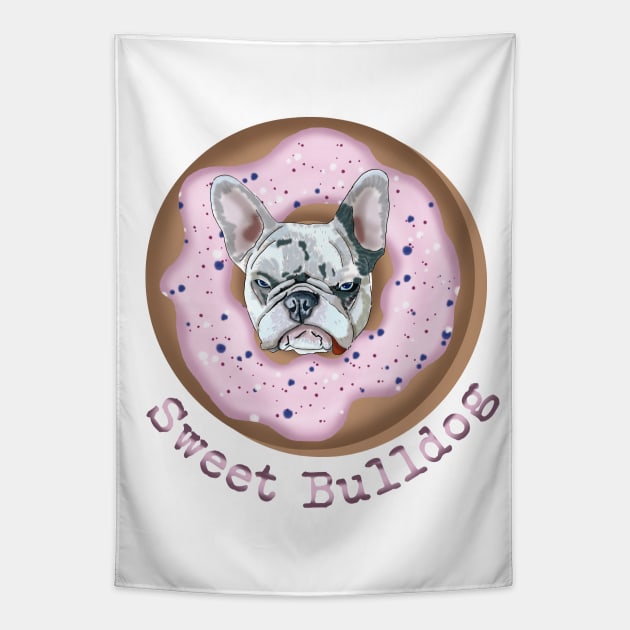 Sweet Bulldog and donut with pink glaze Tapestry by KateQR