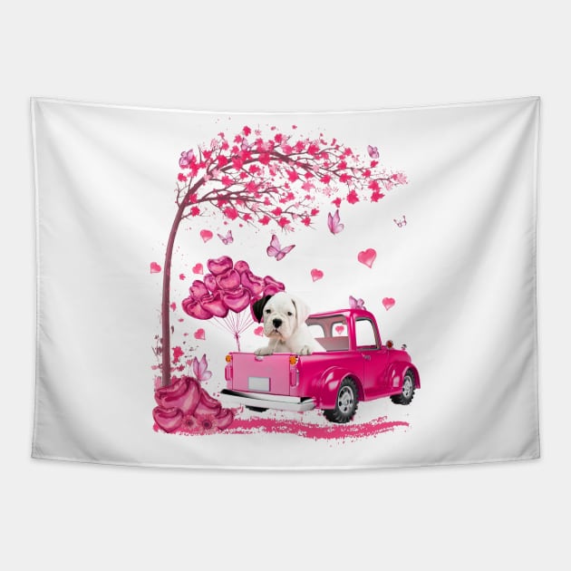 Valentine's Day Love Pickup Truck White Boxer Tapestry by SuperMama1650