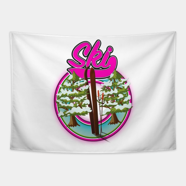 vintage ski pink logo Tapestry by nickemporium1