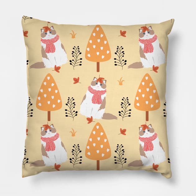 Ragdoll Cat in Autumn Pillow by LulululuPainting
