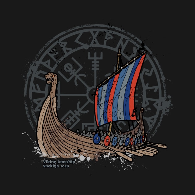 Viking ship drakkar with viking compass in the background by Vae Victis