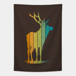 Wild Elk Silhouette Retro Stripe Pattern Tapestry