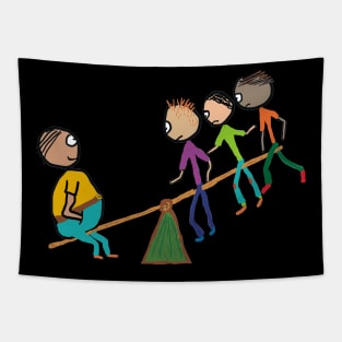 Funny Fat Guy on Seesaw Tapestry