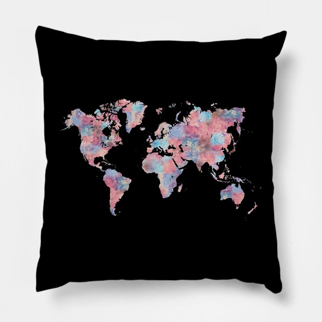 Wanderlust World Map Pillow by LauraOConnor