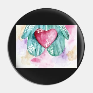 My heart belongs to you Watercolor Mittens Cute Pin