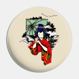 Geisha Holding An Umbrella Pin