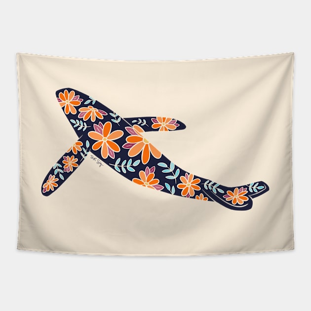 Floral Whale - 70s Colors Tapestry by SRSigs