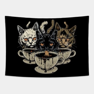 Witchy Evil Cat Familiars Drinking Coffee Tapestry