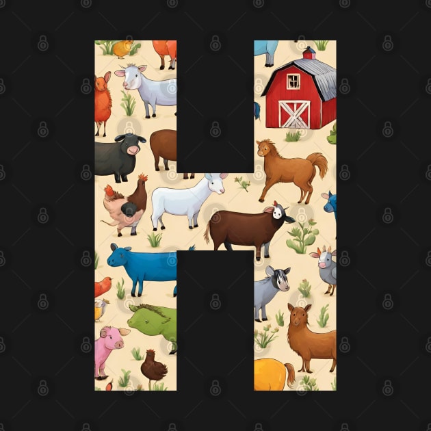 A pattern of farm animals filling the letter h by Studio468