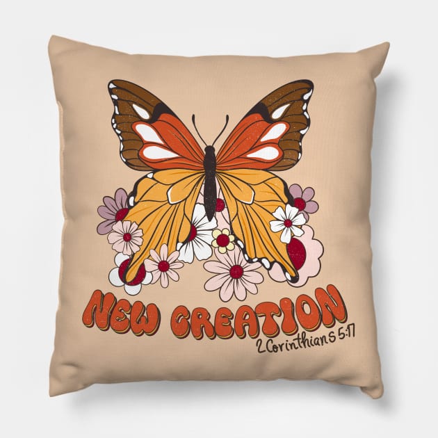 New Creation 2 Corinthians 5:17 Monarch Butterfly and Wildflowers Pillow by Unified by Design