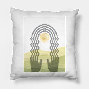 Abstract landscape and hands-rainbow pixel art Pillow