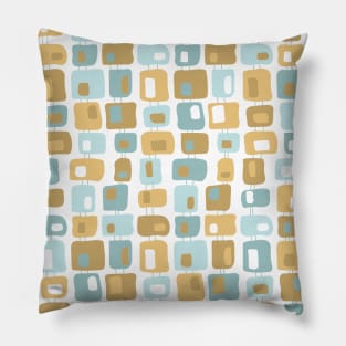 Funky Squares Retro Pattern Aqua, Gold Yellow Pillow