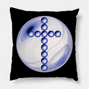 Blue and White Cross in Glass Ball Pillow