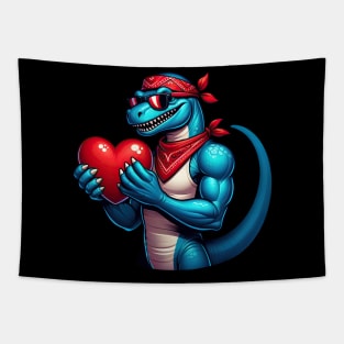 Valentines Day T Rex Dino Love - Heartwarming T-Rex with Bandana Tee Toddler Boys Kids T-Shirt Tapestry