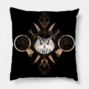 Owl in Sacred Geometry Ornament Pillow