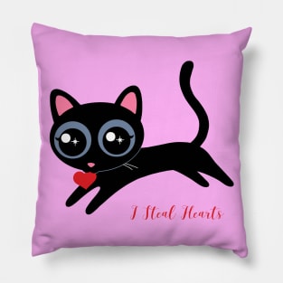 I Steal Hearts Cute Black Kitty Pillow