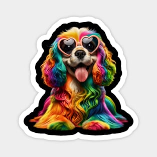 Rainbow Cute Dog Wearing Glasses Heart Puppy Love Dog Funny Magnet
