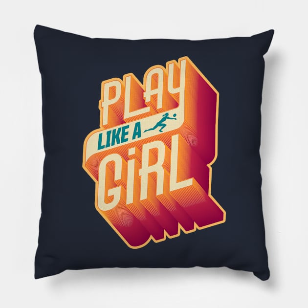 Play Like a Girl | 3D Text Volleyball Design Pillow by Volleyball Merch