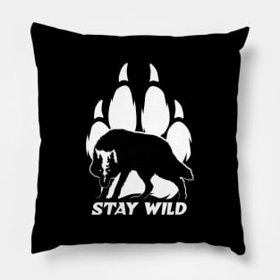 Stay Wild - Wolf silhouette and footprint Pillow