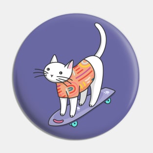 Catsville stories: skateboarding little white cat Pin