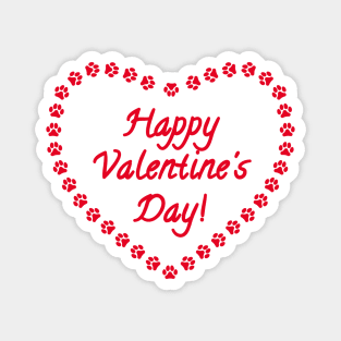 Happy Valentines Day Red Heart Paw Print Magnet