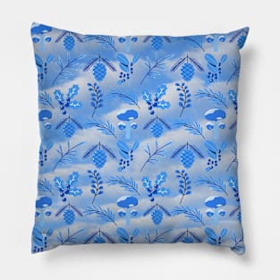 Blue Leaves and Flowers Pillow